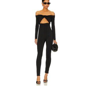 NWT $238 NBD JOURNI OFF THE SHOULDER BLACK JUMPSUIT W/KNOTTED FRONT & CUTOUT XL